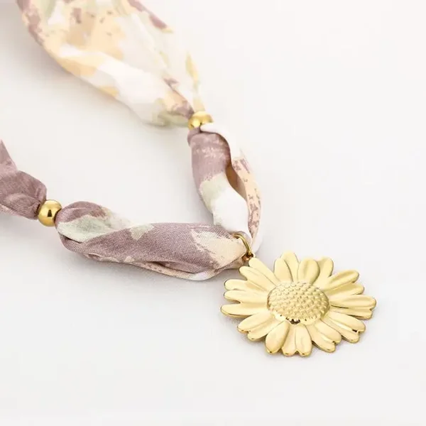 Ketting – Stoffen Band – Zonnebloem Hanger