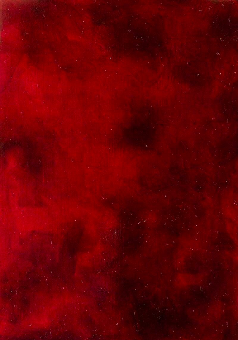 red and dark, oil on panel.