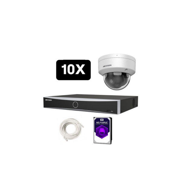Hikvision Set 10x Dome 8MP + 16 Kanaals NVR Hardeschijf & Bekabeling