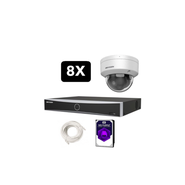 Hikvision Set 8x Dome 8MP + 16 Kanaals NVR Hardeschijf & Bekabeling