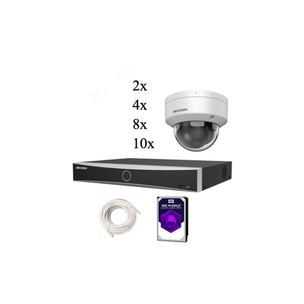 Hikvision Set 2-4-8-10x Dome 8MP + 4K Recoder/NVR Hardeschijf & Bekabeling