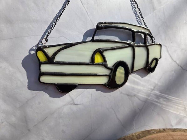 Chevrolet in White Handpainted Stained Glass