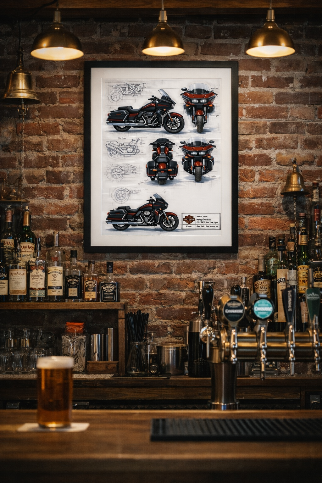 A3 premium motorillustratie in diepe lijst met passepartout