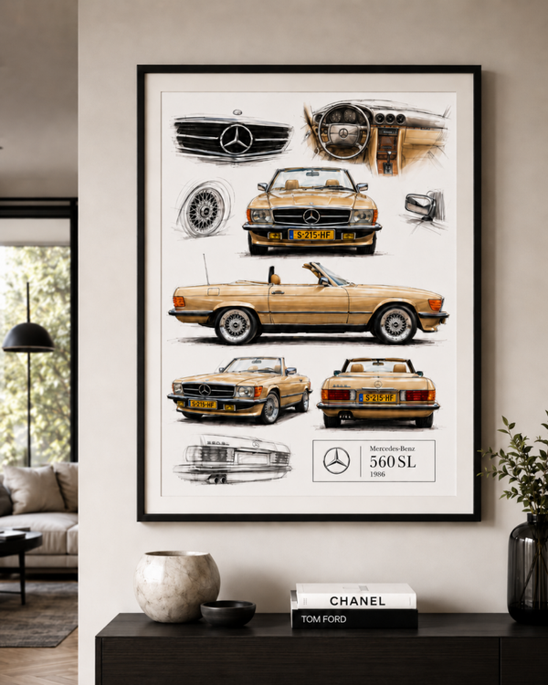 A3 auto illustratie met passe-partout