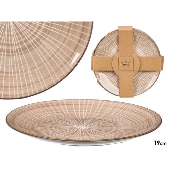 PLATO POSTRE RAYAS MARRON 19CM- 14018