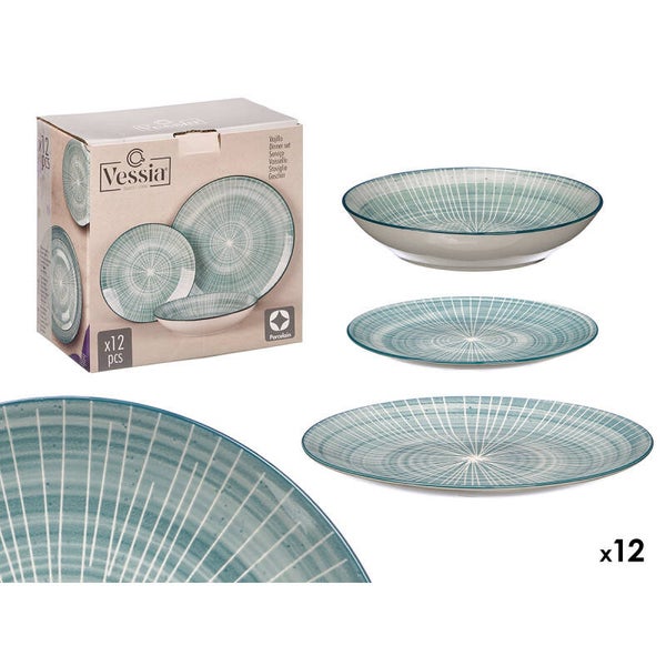 VAJILLA 12PZS RAYAS AZUL- 14011