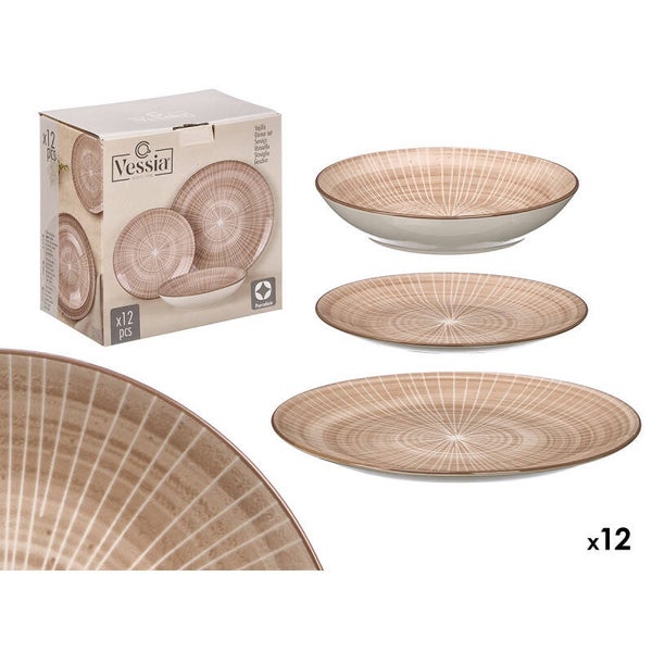 VAJILLA 12PZS RAYAS MARRON- 14008