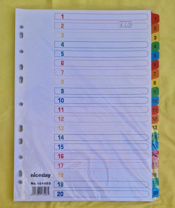 A4 Size 20 part Divider Set
