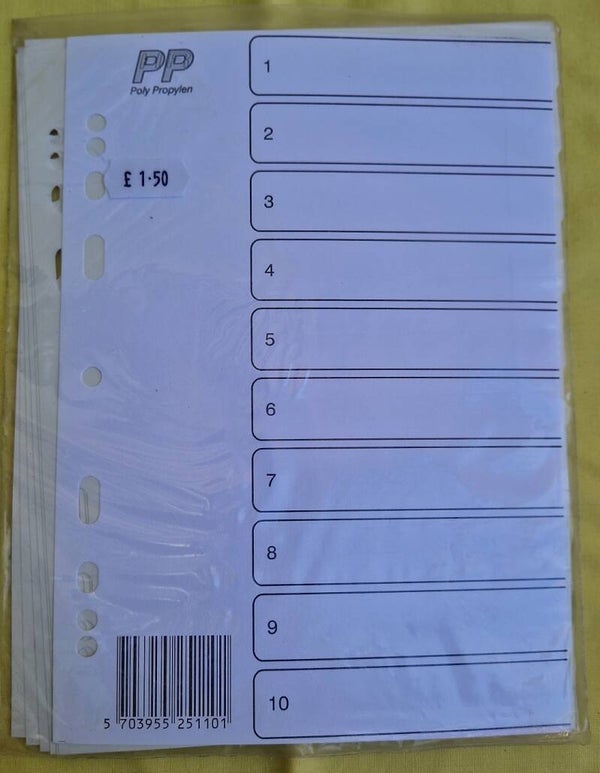 A5 Size 10 part Divider Set