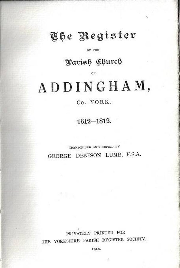 Addingham Parish Registers 1612 - 1812