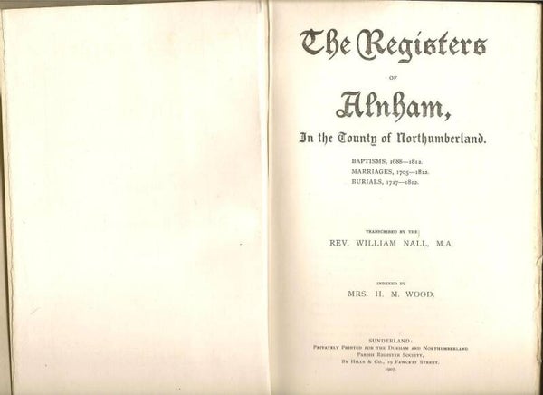 Alnham Parish Records 1688 to 1812