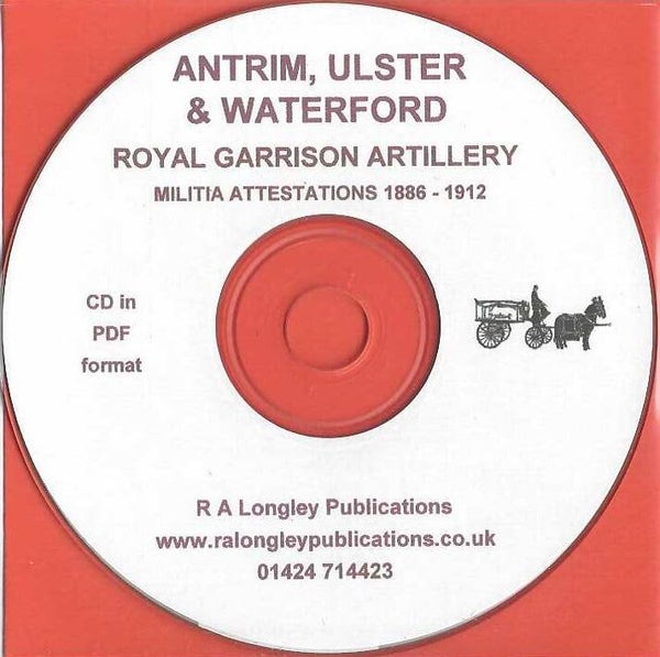 Antrim, Ulster & Waterford Royal Garrison Artillery Index 1886 - 1912