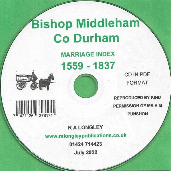 Bishop Middleham  Marriages 1559 to 1837