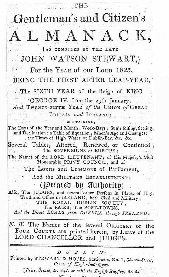 Dublin Directory 1825 [Stewart’s]