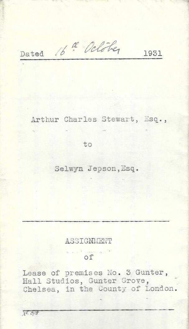 Gunter Hall Studios, Chelsea, Assignment of Lease 1931