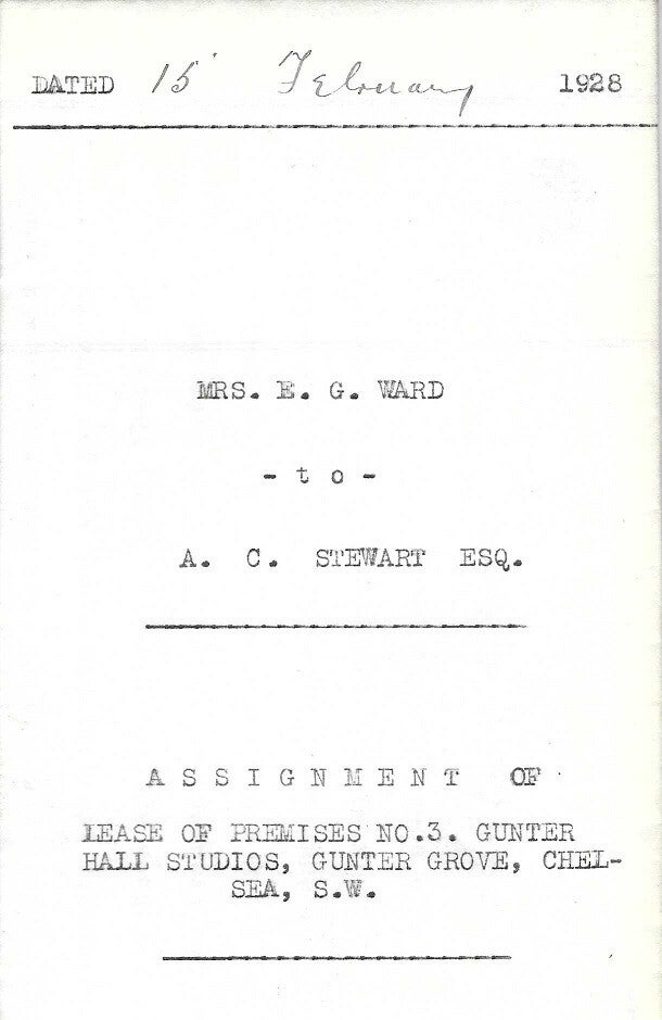 Gunter Hall Studios, Chelsea, Assignment of Lease 1928