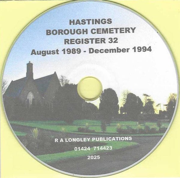 Hastings Cemetery Burial Register 32 [Aug 1989 - Dec 1994] Index