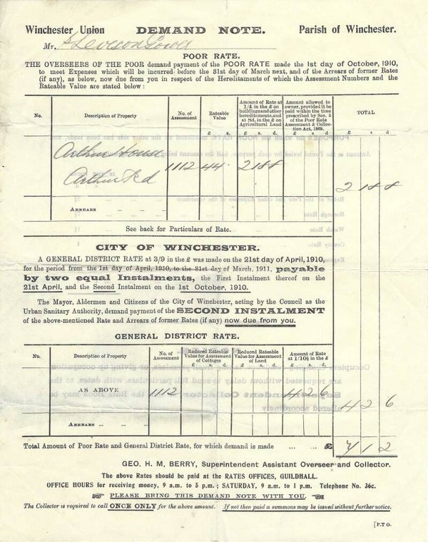 Leverson Gower [Mrs.] Rate Demand 1910