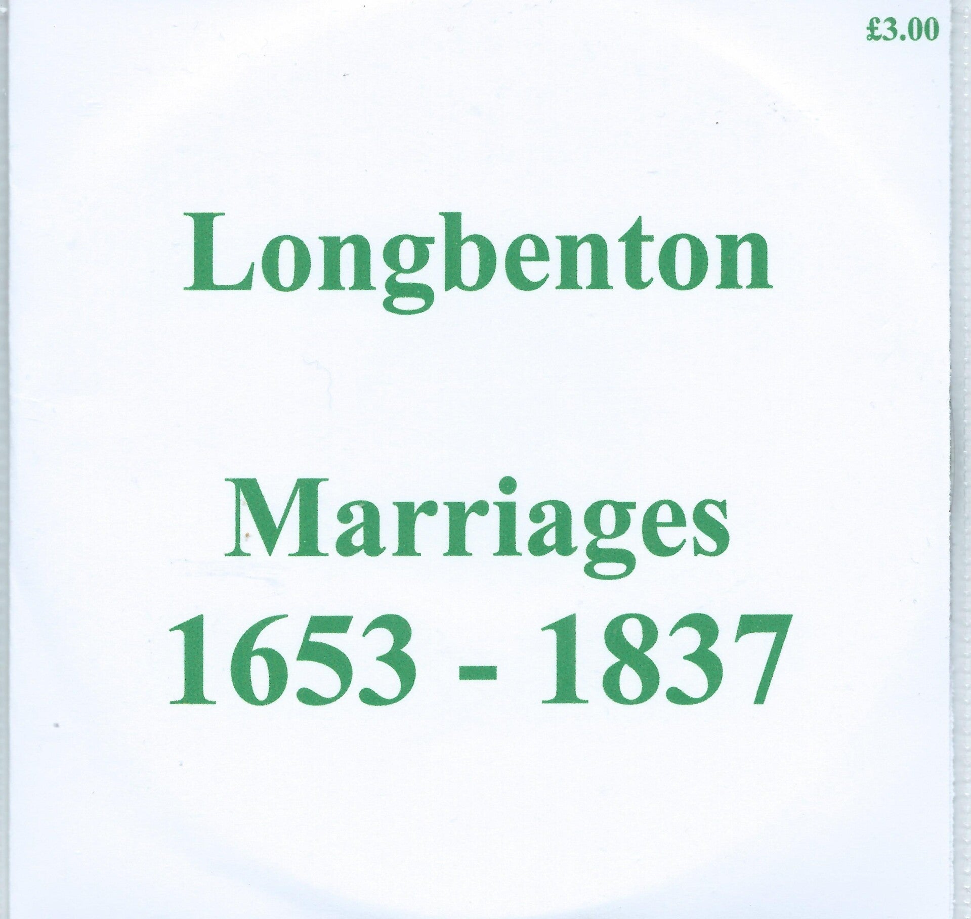 Longbenton Marriage Records 1653 to 1837