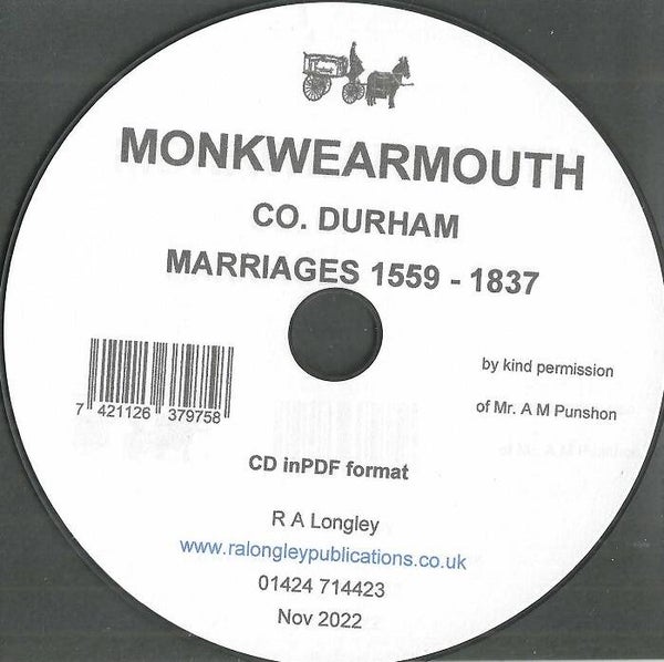 Monkwearmouth  Marriages 1559 to 1837