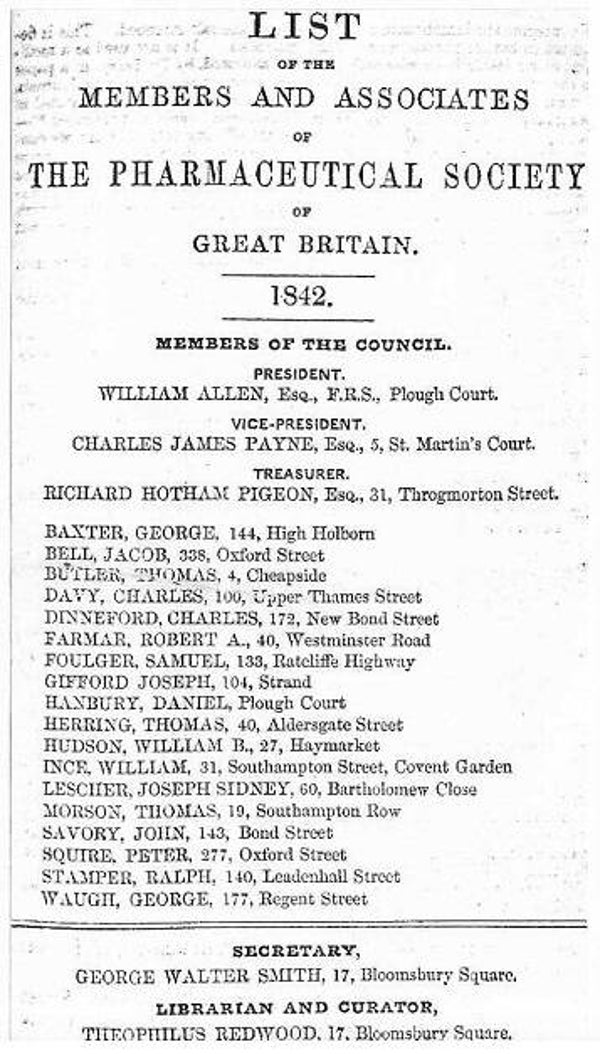 Pharmaceutical Society List of Members 1842 [chemists]