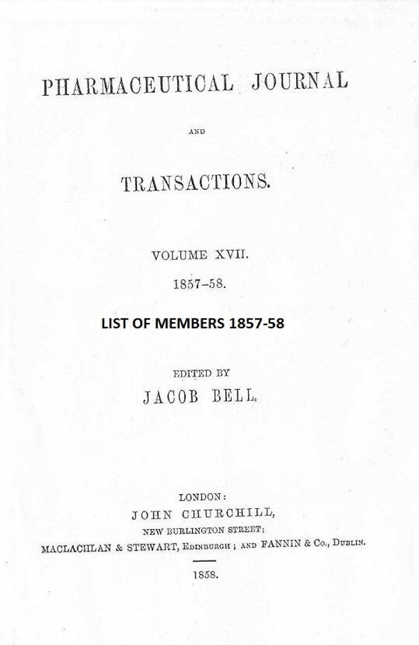 Pharmaceutical Society List of Members 1857-58 [chemists]