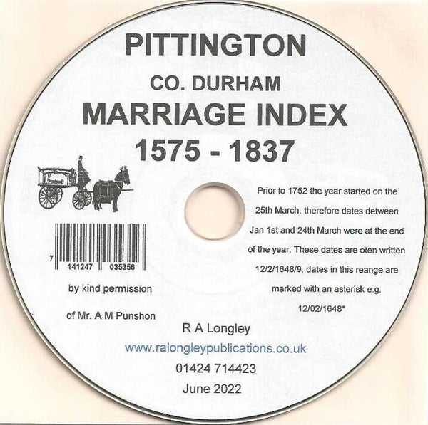 Pittington  Marriages 1575 to 1837