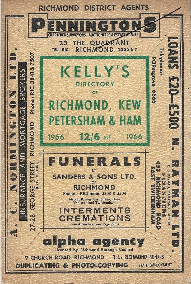 Richmond, Kew, Petersham & Ham 1966 Directory [Kelly's]