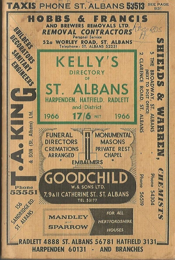 St. Albans [incl. Harpenden Hatfield & Radlett] 1966 Directory [Kelly’s]