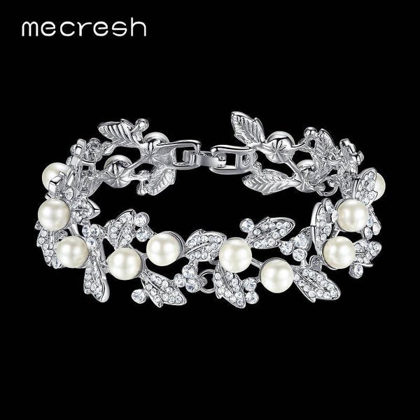 armbandje parel kristalblaadjes