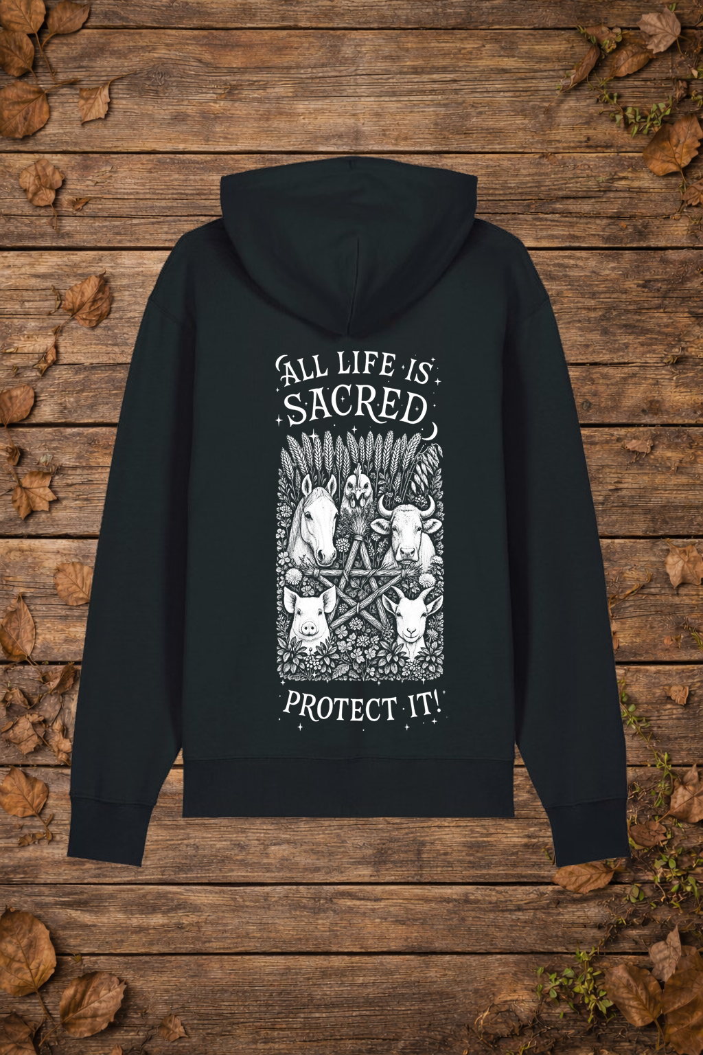 'All life is sacred' farm edition (trui)