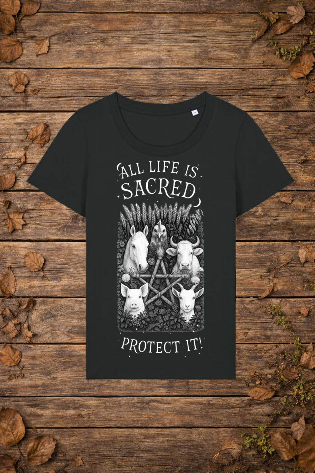 'All life is sacred' farm edition (vrouw)