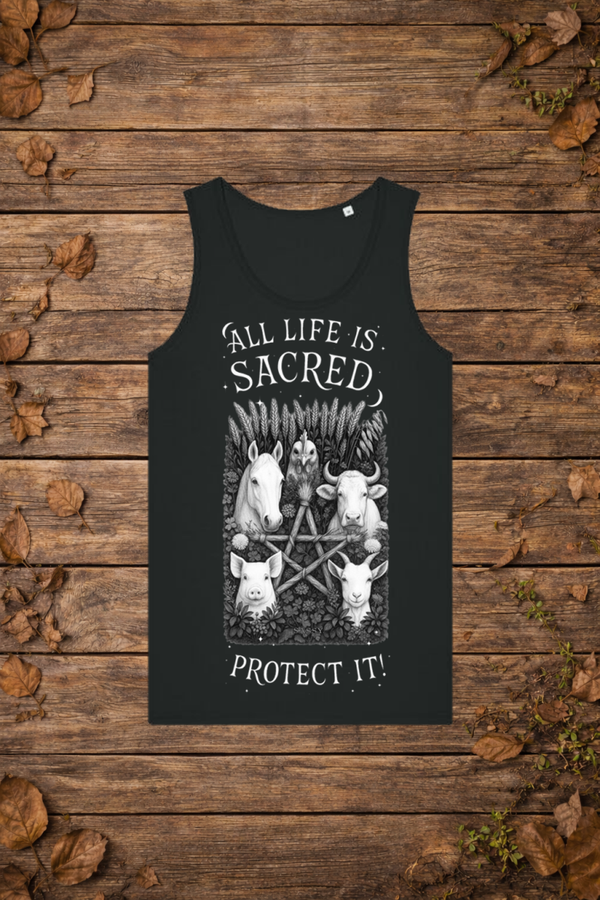 'All life is sacred' farm edition (tanktop man)