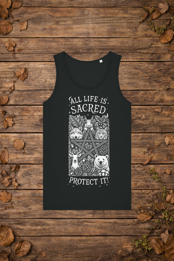 'All life is sacred' forest edition (tanktop man)