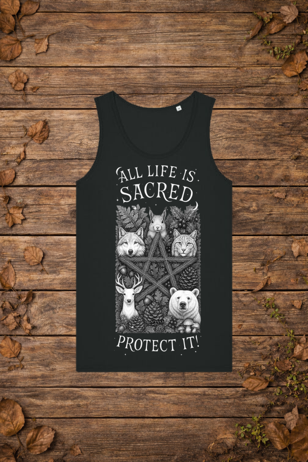 'All life is sacred' forest edition (tanktop man)