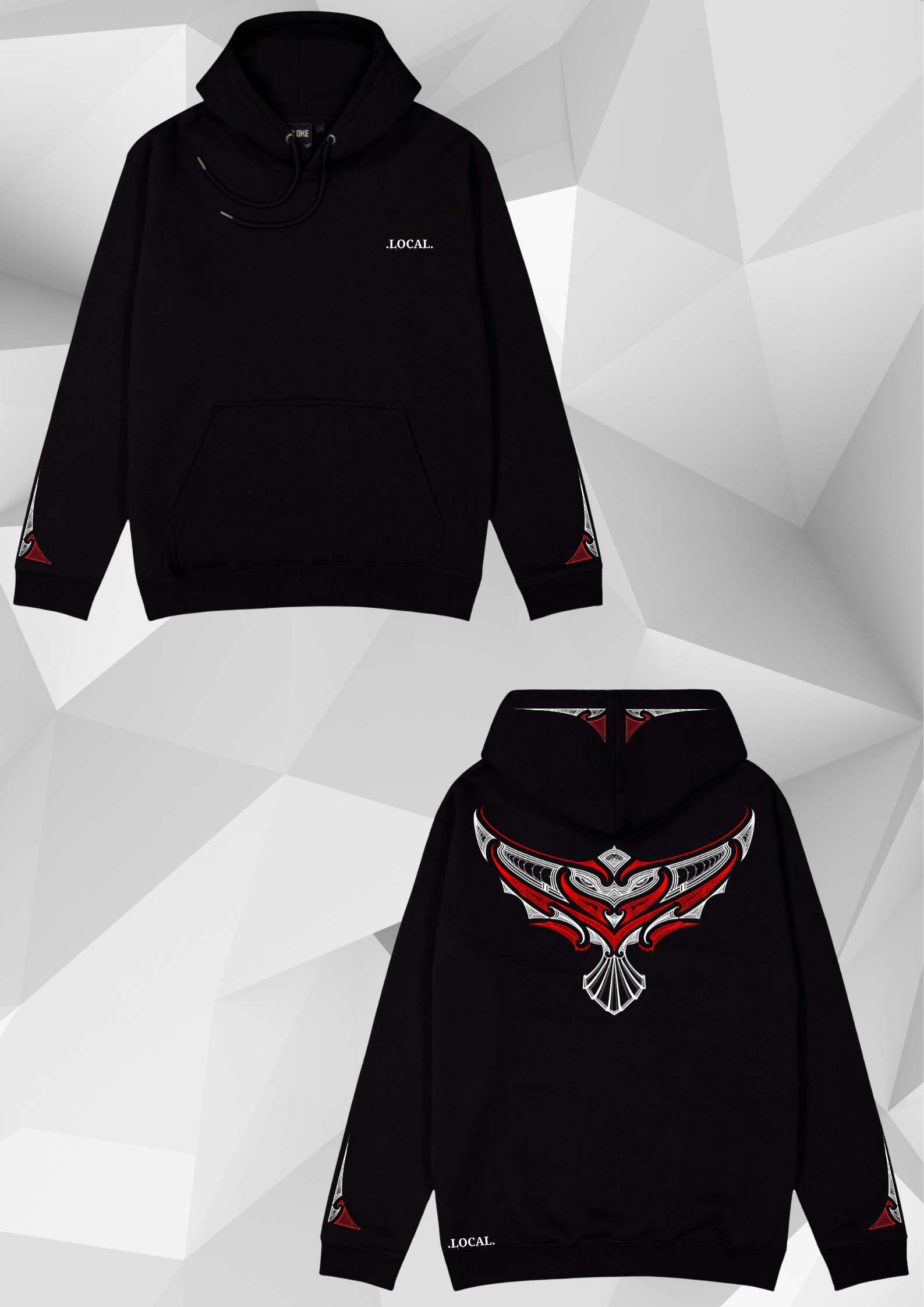 Pīwakawaka Tracksuit hoodie in red and black