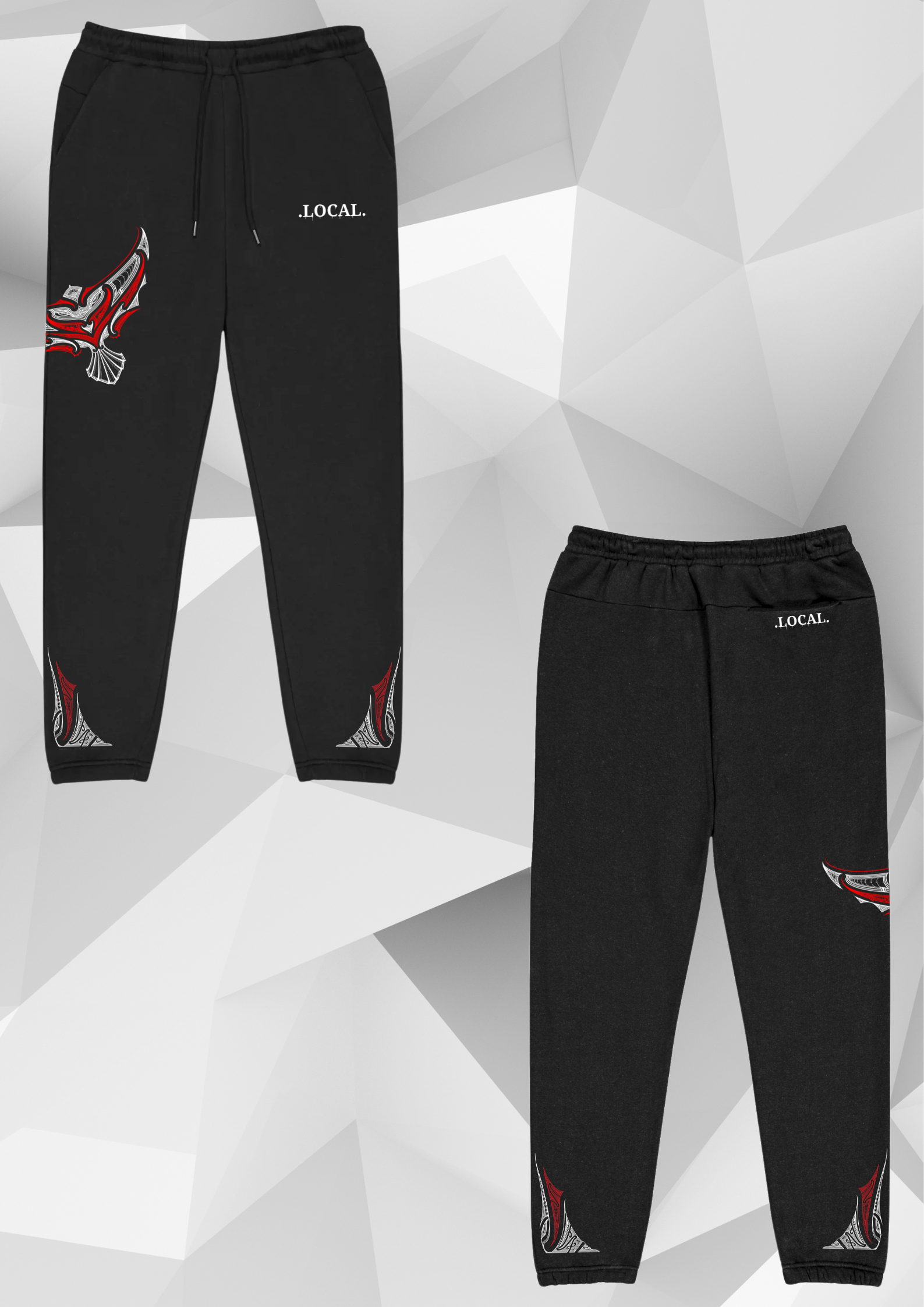 Red and white pīwakawaka track suit pants