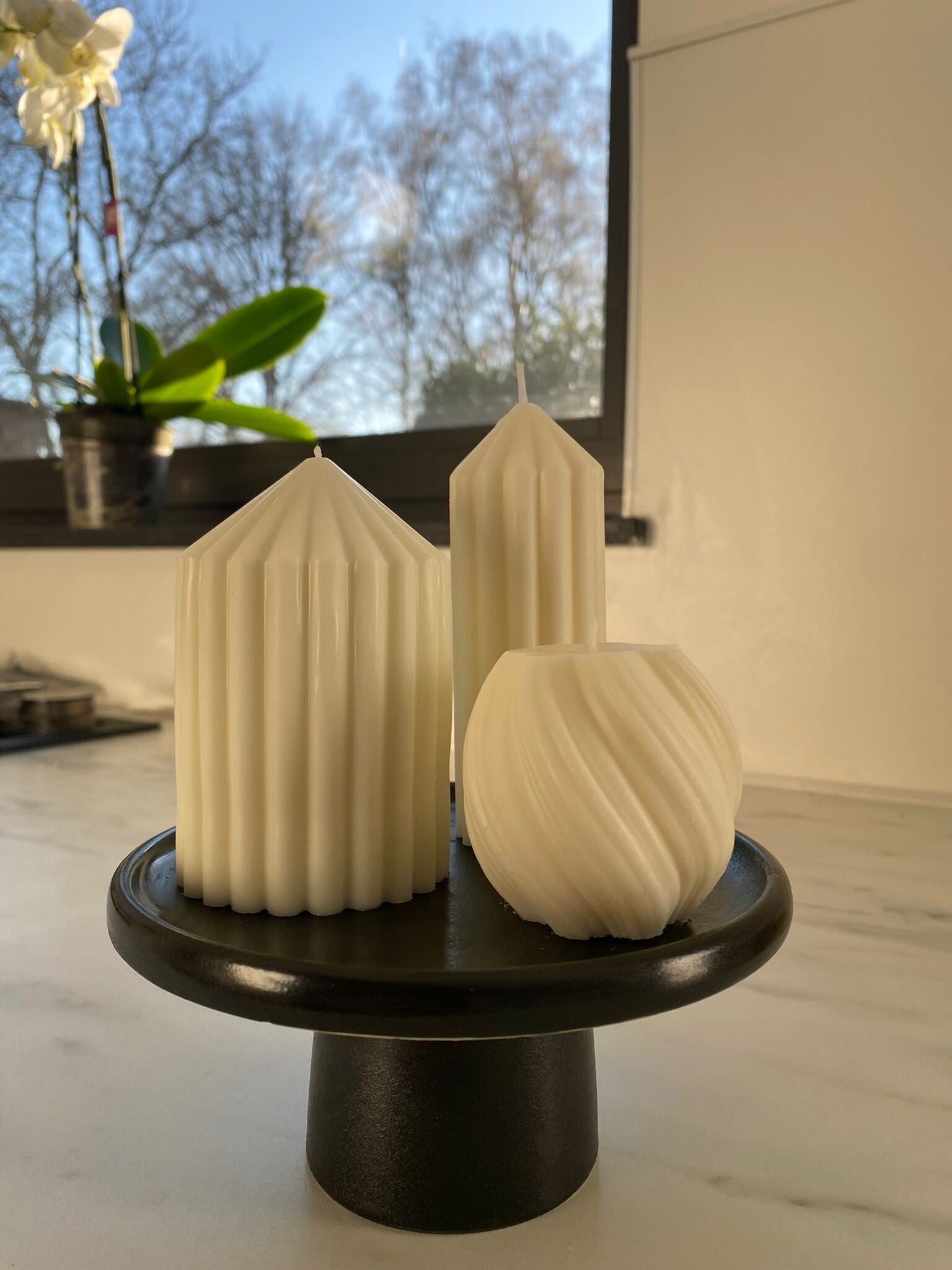 Set van 3 kaarsen met plateau