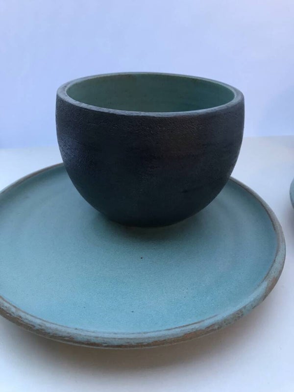 Bord & kom turq/zw - 000 098