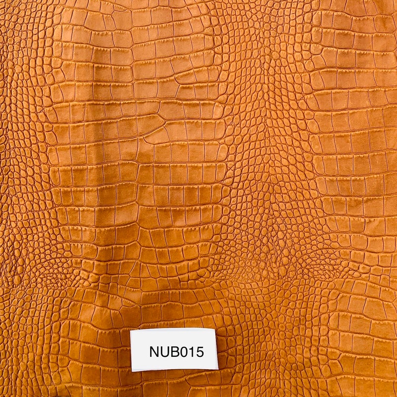 NUB015- Nubuck aspect cuir normal- cuir de Basane France imitation Caïman- Cognac- très souple- Cuir extérieur