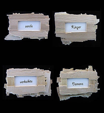 Lege-Blättchen zu "Senile Körper, verkalkte Demenz" je ca. B.12 cm x H.8 cm