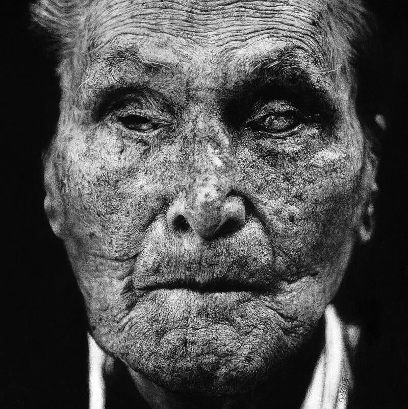 "The eyes of war" - Zeichnung nach einer Fotografie von Martin Roemers