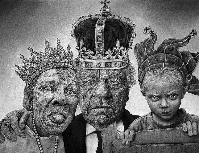 "Königsfamilie" Kohlezeichnung - Größe: B.130 cm x H.100 cm