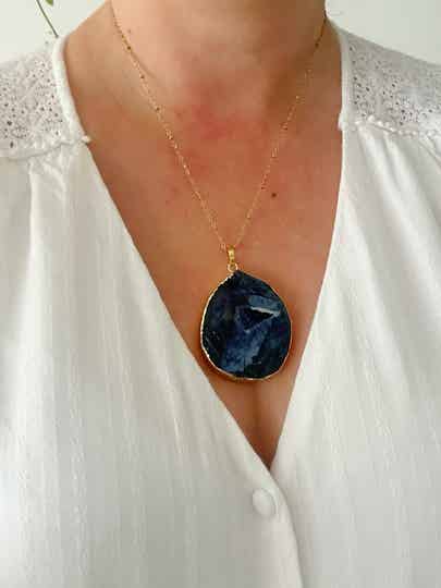 Edelsteenketting blauwe druzy agaat groot
