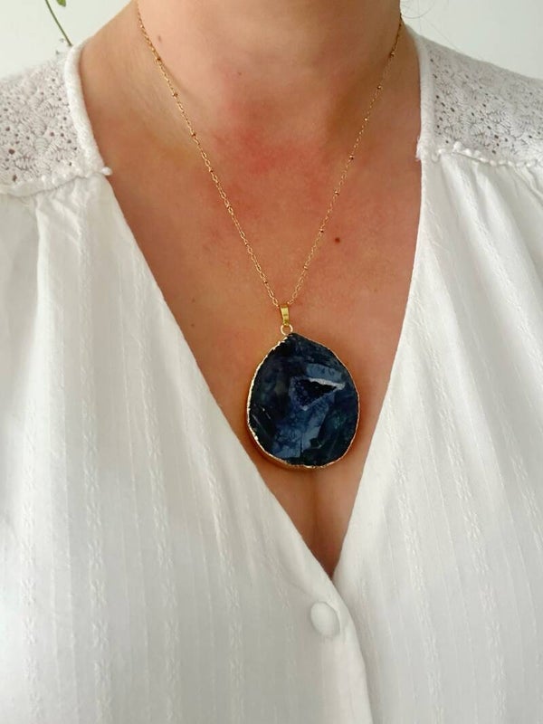 Edelsteenketting blauwe druzy agaat groot