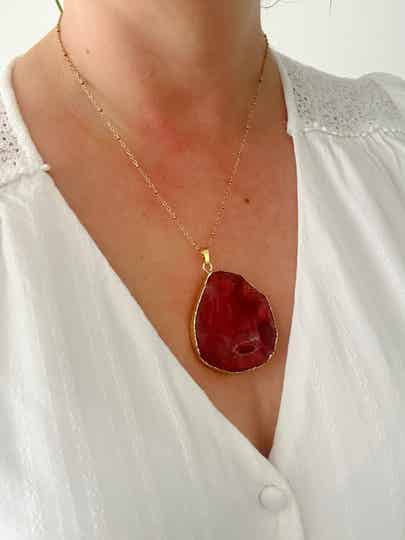 Edelsteenketting Druzy agaat rood