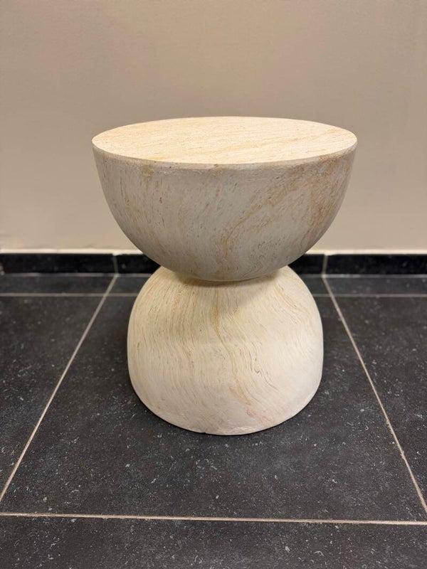 Ronde bijzettafel Travertine look beige