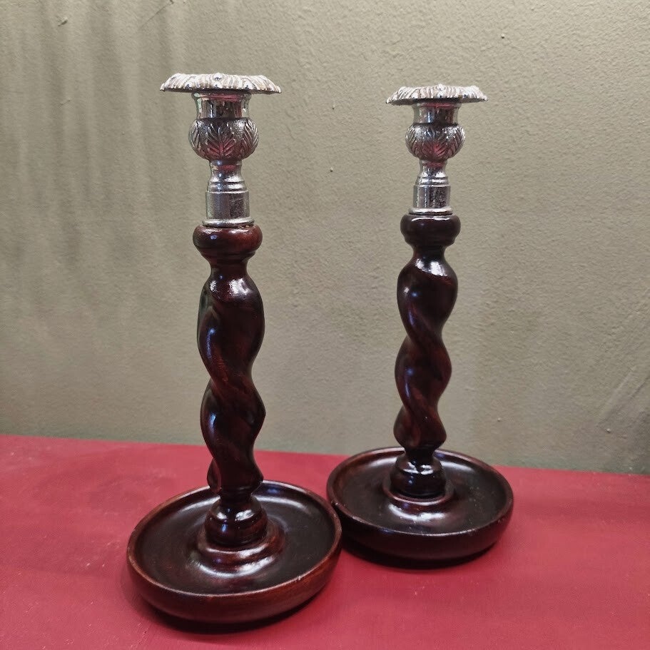 Vintage English Barley Twist Candlesticks (c. 1930–1940s)