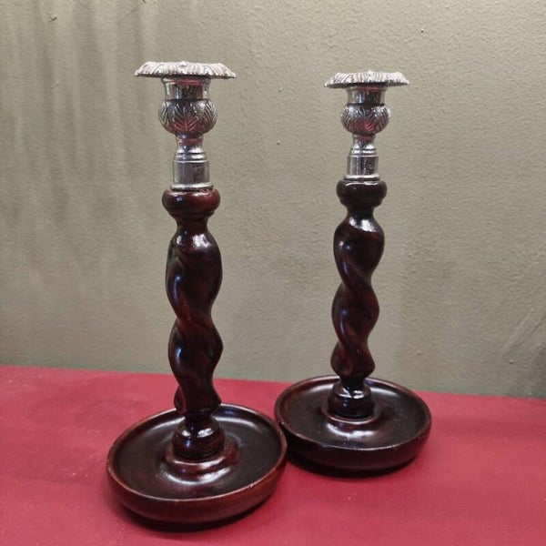 Vintage English Barley Twist Candlesticks (c. 1930–1940s)