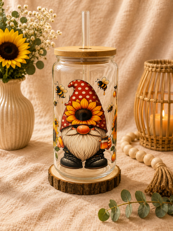 Glasbecher mit Deckel + Glasstrohhalm (Wichtel)